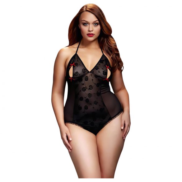 / BACI Plus Size - Halterneck, Sheer Bodysuit - Black (XL-XXL)