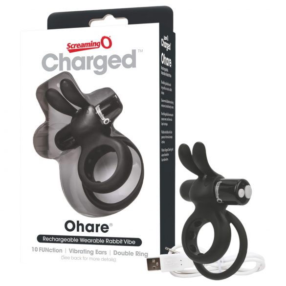 Screaming O Ohare - Rechargeable, Bunny, Vibrating Cock Ring (Black) 