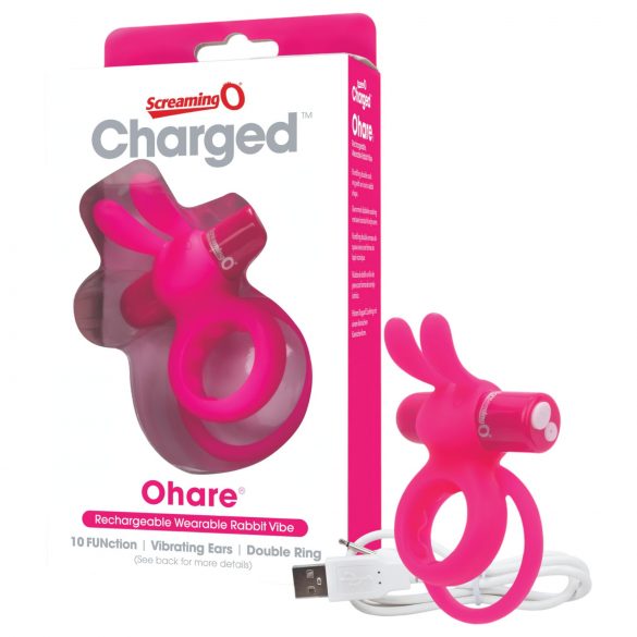 Screaming O Ohare - Rechargeable Rabbit Vibrating Cock Ring (Pink) 