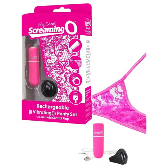 Screaming O Vibrating Panty with Rechargeable Remote (Pink) S-L 