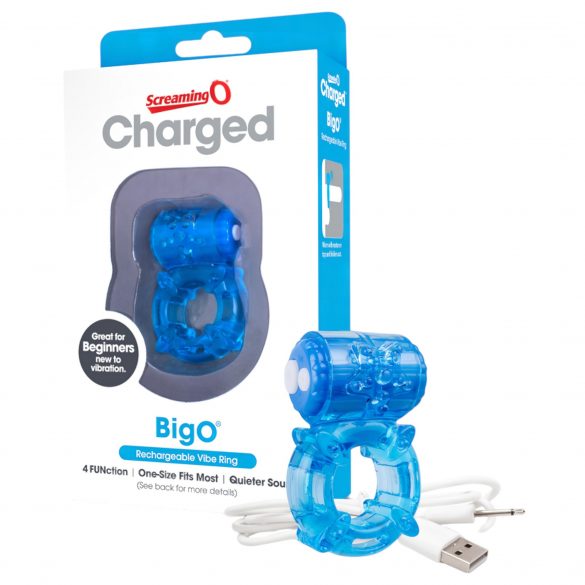 Screaming O BigO - Rechargeable, Star-patterned Vibrating Cock Ring (Blue) 