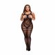 Baci Plus Size - Patterned Cat Suit with Mesh Thighs - Black (XL-XXL) 