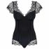 Obsessive Moketta - Lace Frill Striped Bodysuit (Black) 