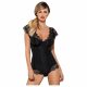 Obsessive Moketta - Lace Frill Striped Bodysuit (Black)  - L/XL