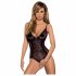 Obsessive Slevika - Lace-Up Front Open Lace Bodysuit (Black) 