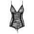 Obsessive Slevika - Lace-Up Front Open Lace Bodysuit (Black) 