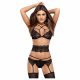 Obsessive Frivolla - Spicy Lace Lingerie Set - 4 Pieces (Black)  - L/XL