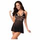 Obsessive 838-BAB-1 - Transparent Lace Babydoll with Thong (Black) 