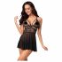 Obsessive 838-BAB-1 - Transparent Lace Babydoll with Thong (Black)  - L/XL