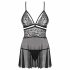 Obsessive 838-BAB-1 - Transparent Lace Babydoll with Thong (Black)  - L/XL