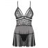 Obsessive 838-BAB-1 - Transparent Lace Babydoll with Thong (Black)  - L/XL