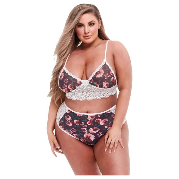 Baci Plus Size - Floral Lace Bra Set with High Waist